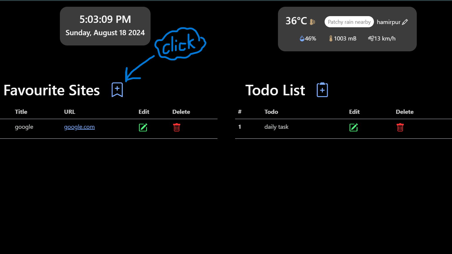 Personal Bookmark Page project preview