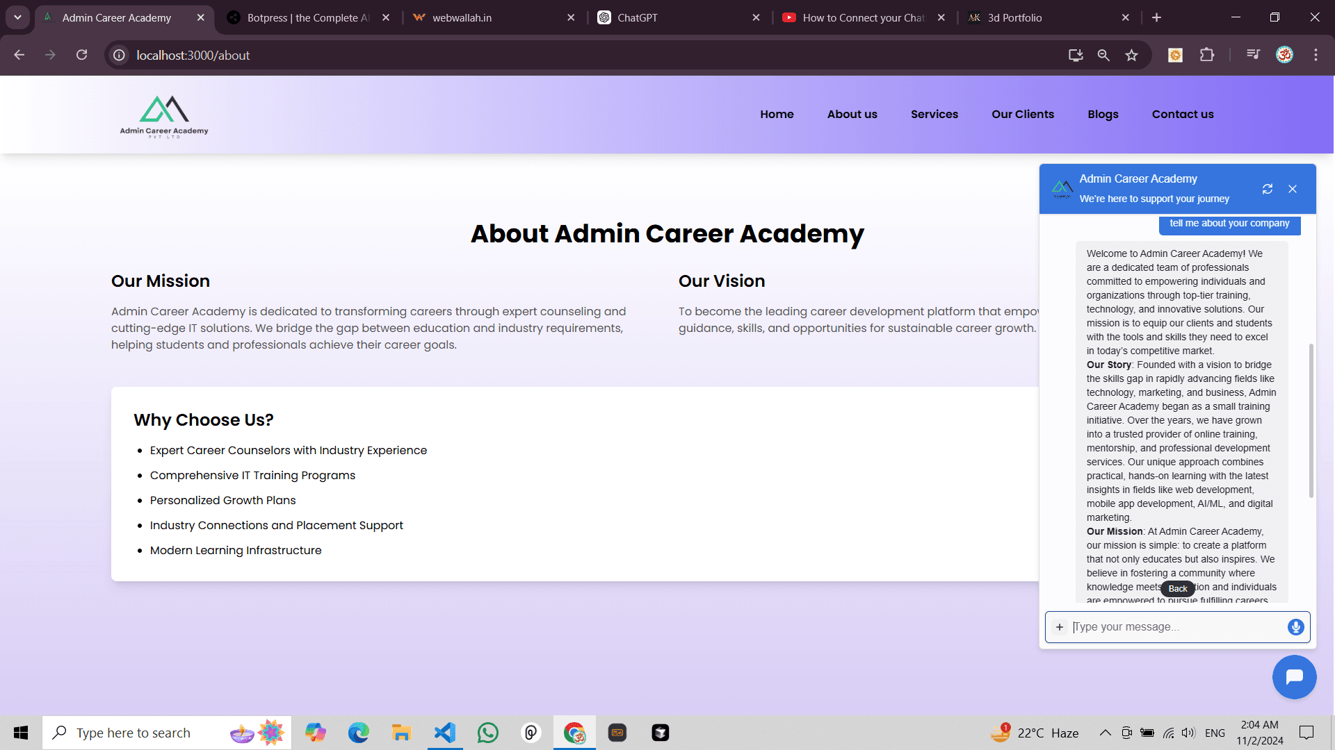 Admin Career Academy project preview